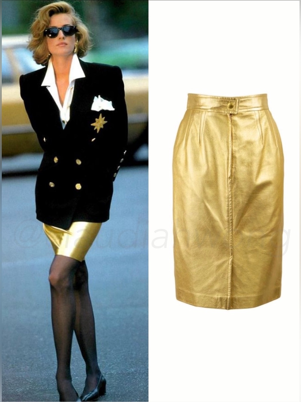 Vintage ESCADA S/S 1991 Leather Lame Pencil Skirt in Gold